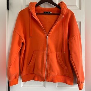 Bright Orange Zip Up Hoodie Size Medium Oversized Baggy Streetwear Athleisure
